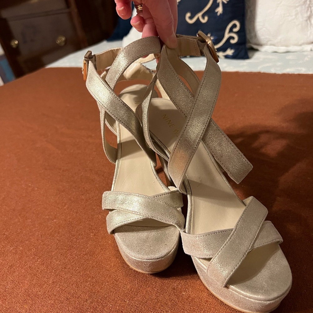 Metallic Strappy Platform Sandals